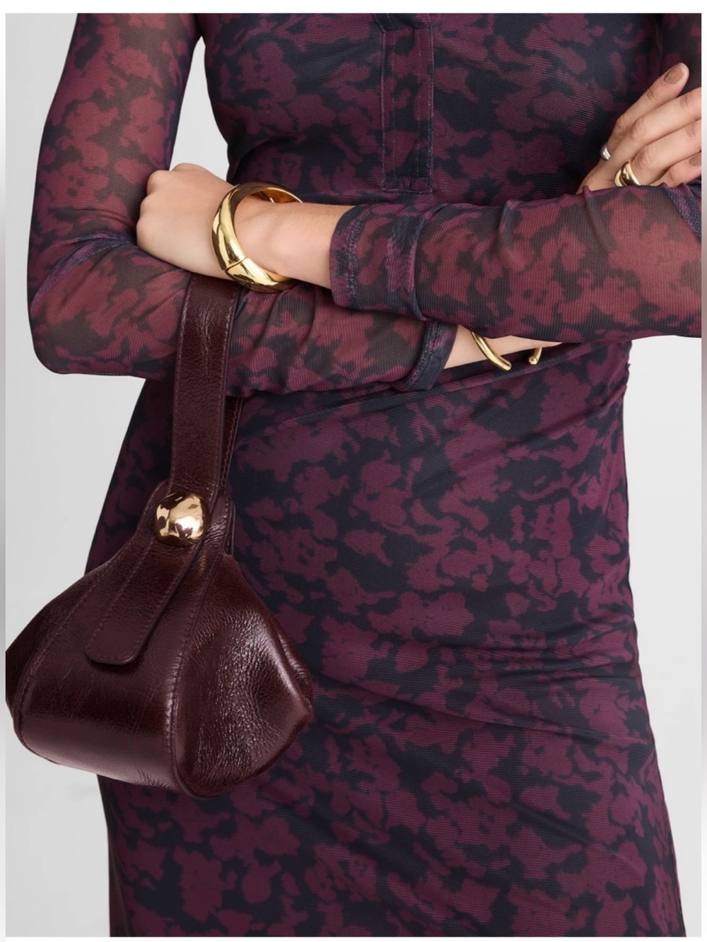 NEW Madewell The Sculpted Metal Wristlet Bag in Aged Wine Leather NW972 $128